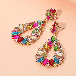 Floral Marquise Teardrop Stone Cluster Accent Dangle Evening Earrings