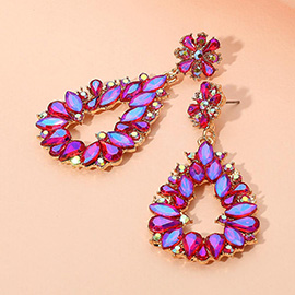 Floral Marquise Teardrop Stone Cluster Accent Dangle Evening Earrings