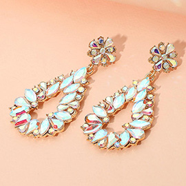 Floral Marquise Teardrop Stone Cluster Accent Dangle Evening Earrings