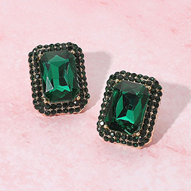 Iridescent Rectangular Rhinestone Evening Stud Earrings