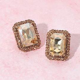 Iridescent Rectangular Rhinestone Evening Stud Earrings