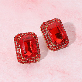 Iridescent Rectangular Rhinestone Evening Stud Earrings