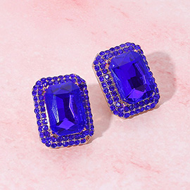 Iridescent Rectangular Rhinestone Evening Stud Earrings