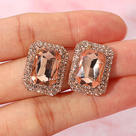 Iridescent Rectangular Rhinestone Evening Stud Earrings