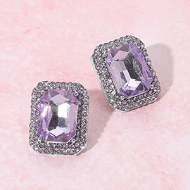 Iridescent Rectangular Rhinestone Evening Stud Earrings
