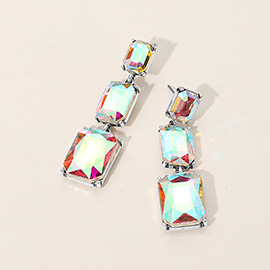 Iridescent Rectangular Stone Cluster Link Drop Earrings