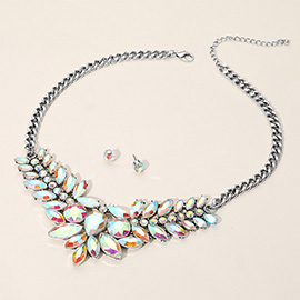 Iridescent Marquise Stone Cluster Statement Necklace