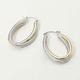 14K Gold Plated Two Tone Overlay Oval Hoop Pin Catch Earrings