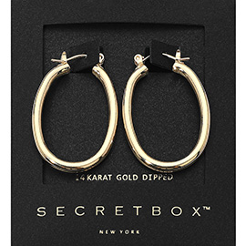 SECRET BOX_14K Gold Dipped Oval Pin Catch Hoop Earrings