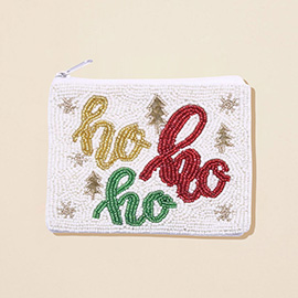 HO HO HO Christmas Message Sequin Seed Beaded Mini Pouch Bag