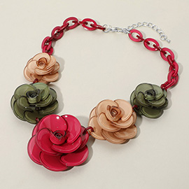 Bold Resin Flower Link Statement Necklace