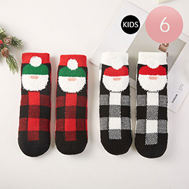 6Pairs - Kids Checkered Santa Fuzzy Winter Socks Set