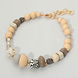 Geometric Wood Ball Beaded Statement Necklace