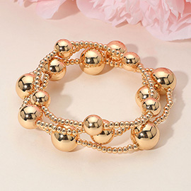 3PCS - Bold Metal Ball Beaded Stretch Multi Layered Bracelets