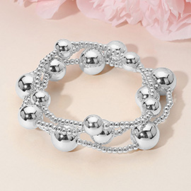 3PCS - Bold Metal Ball Beaded Stretch Multi Layered Bracelets