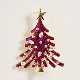 Star Top Glittered Christmas Tree Pin Brooch