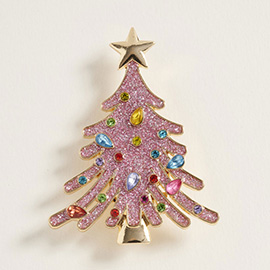 Star Top Glittered Christmas Tree Pin Brooch