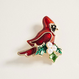 Pearl Point Holiday Cardinal Pin Brooch