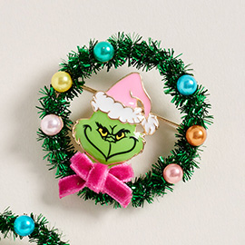 Holiday Green Monster Wreath Pin Brooch