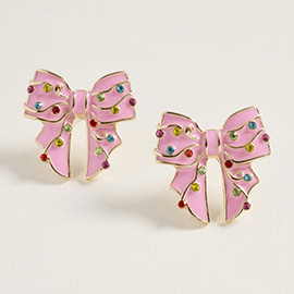 Festive Rhinestone Lights Holiday Bow Earrings