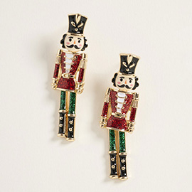 Glittered Nutcracker Soldier Earrings