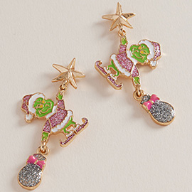 Festive Holiday Green Monster Drop Earrings
