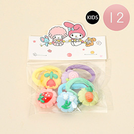 12 SET OF 5 - Kids Fruit Flower Charm Hair Tie Set