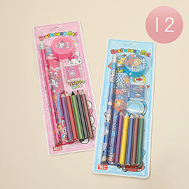 12 SET OF 9 - Kids Fun Cartoon Theme Stationery Set