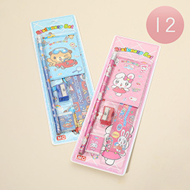 12 SET OF 5 - Kids Cute Cartoon Character Stationery Set