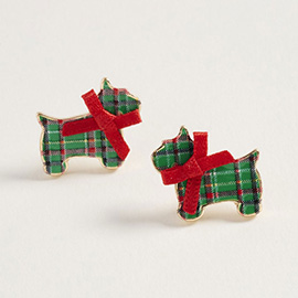 Festive Bow Christmas Plaid Dog Stud Earrings