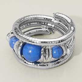 Chunky Beads Accent Adjustable Coil Wrapped Bracelet