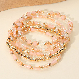 5PCS - Mixed Beaded Stretch Multi Layered Bracelets