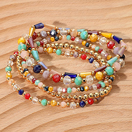 5PCS - Mixed Beaded Stretch Multi Layered Bracelets