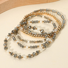 5PCS - Mixed Beaded Stretch Multi Layered Bracelets