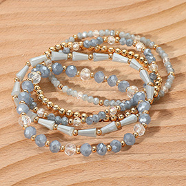5PCS - Mixed Beaded Stretch Multi Layered Bracelets