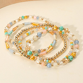 5PCS - Mixed Beaded Stretch Multi Layered Bracelets