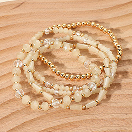 5PCS - Mixed Beaded Stretch Multi Layered Bracelets