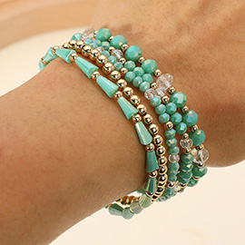 5PCS - Mixed Beaded Stretch Multi Layered Bracelets