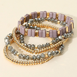 5PCS - Mixed Shape Textured Beaded Stretch Multi Layered Bracelets