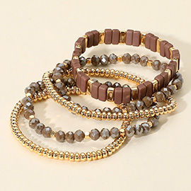 5PCS - Mixed Shape Textured Beaded Stretch Multi Layered Bracelets