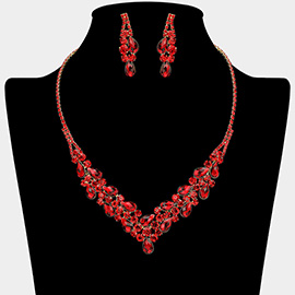 Teardrop Stone Cluster Embellished V Shaped Rhinestone Paved Necklace