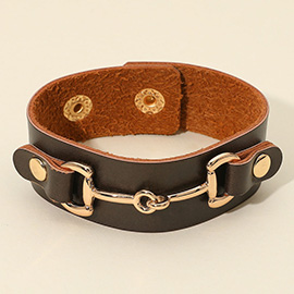 Equestrian-Inspired Horsebit Accent Faux Leather Snap Bracelet