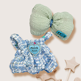 Mini Doll Tweed Overall Bow Headpiece Outfit Set