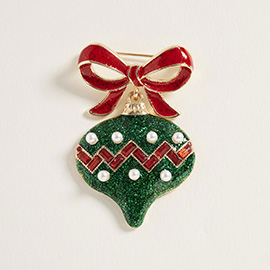 Holiday Bow Pearl Ornament Pin Brooch