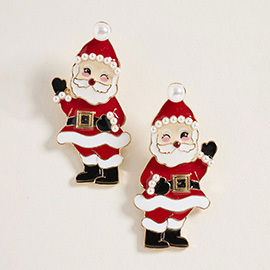 Pearl Enamel Santa Earrings
