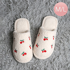 Cherries Embroidered Soft Home Indoor Floor Slippers