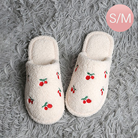 Cherries Embroidered Soft Home Indoor Floor Slippers