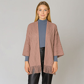 Fringe Trim Crochet Draped Shawl Wrap Cardigan