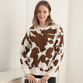 Cow Pattern Crew Neck Sweater