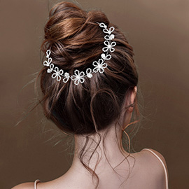 Floral CZ Stone Paved Teardrop Stone Cluster Accent Vine Bun Wrap Headpiece